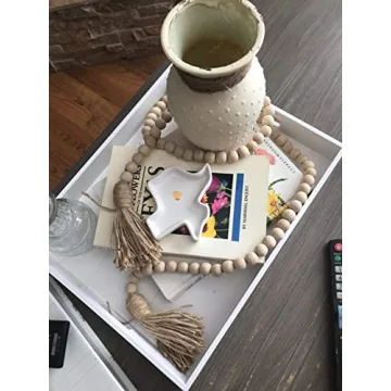 LSKYTOP 58 Inches Wood Bead Garland with Tassel,Farmhouse Rustic Prayer Boho Wooden Beads for Tiered Tray Coffee Table Mantel Decor (1 Pack)