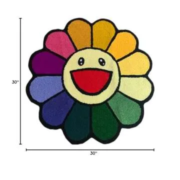 Lotus Atelier 30 in. Cartoon Sunflower Rug for Room | Smiley Face Maximalist Rugs for Bedroom | Hypebeast Rug | Preppy Decor