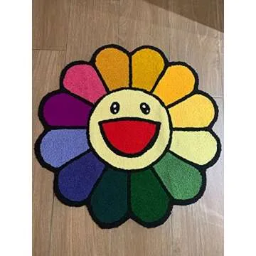 Lotus Atelier 30 in. Cartoon Sunflower Rug for Room | Smiley Face Maximalist Rugs for Bedroom | Hypebeast Rug | Preppy Decor