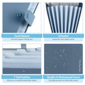 SKYDUE Expanding File Organizer with 8 Pockets, Accordion File Folders with Labels, Portable Document Paper Bill Receipt Organizer, Home College School Office Supplies, Letter Size, Blue