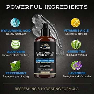 Men's Face Wash - Moisturizing Facial Daily Cleanser - Made in USA SkinCare - Hyaluronic Acid, Lavender, Vitamin E - Exfoliating Wash for All Skin Types - 8 fl oz