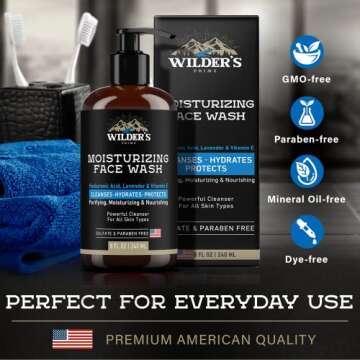 Men's Face Wash - Moisturizing Facial Daily Cleanser - Made in USA SkinCare - Hyaluronic Acid, Lavender, Vitamin E - Exfoliating Wash for All Skin Types - 8 fl oz