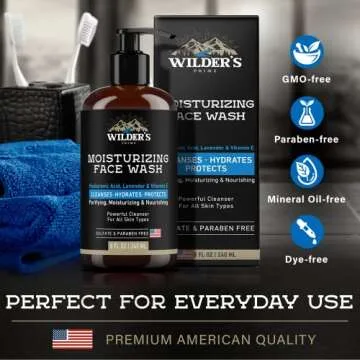 Men's Face Wash - Moisturizing Facial Daily Cleanser - Made in USA SkinCare - Hyaluronic Acid, Lavender, Vitamin E - Exfoliating Wash for All Skin Types - 8 fl oz
