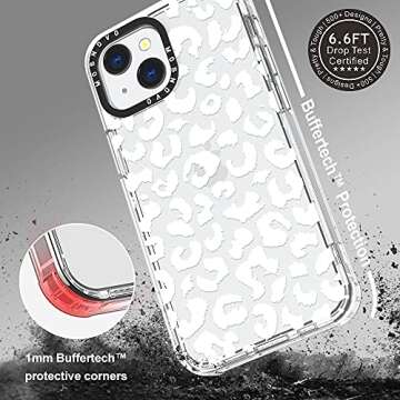 MOSNOVO Case for iPhone 13, [Buffertech 6.6ft Military-Grade Drop Protection] [Anti Peel Off Tech] Clear TPU Bumper Phone Case Cover Design - White Leopard Print