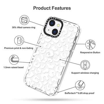 MOSNOVO Case for iPhone 13, [Buffertech 6.6ft Military-Grade Drop Protection] [Anti Peel Off Tech] Clear TPU Bumper Phone Case Cover Design - White Leopard Print