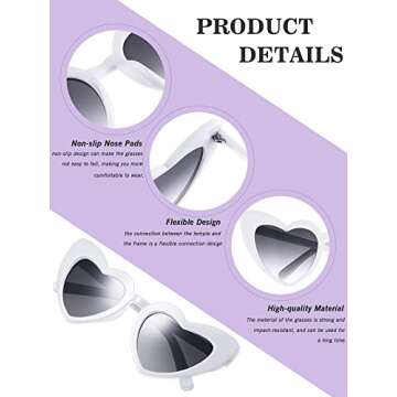 Flutesan 20 Pairs Heart Shaped Sunglasses Vintage Heart Glasses Women Bachelorette Sunglasses for Wedding Party(White with Gray Lenses)