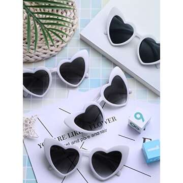 Flutesan 20 Pairs Heart Shaped Sunglasses Vintage Heart Glasses Women Bachelorette Sunglasses for Wedding Party(White with Gray Lenses)