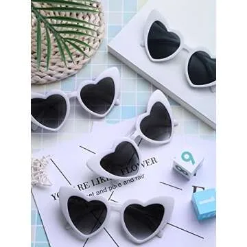 Flutesan 20 Pairs Heart Shaped Sunglasses Vintage Heart Glasses Women Bachelorette Sunglasses for Wedding Party(White with Gray Lenses)