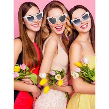 Flutesan 20 Pairs Heart Shaped Sunglasses Vintage Heart Glasses Women Bachelorette Sunglasses for Wedding Party(White with Gray Lenses)