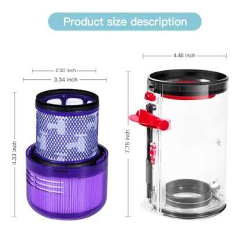 Upgraded Canister Replacement Compatible With Dyson V11 Torque Drive V11 Animal V11 Complete V11 V15 Extra V15S Detect Submarine SV14 SV15 SV22 Vacuum Dust Bucket Filter Attachments Parts 965443-01