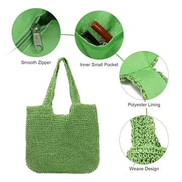 Freie Liebe Straw Beach Bag for Women Summer Woven Tote Bag Shoulder Handbags