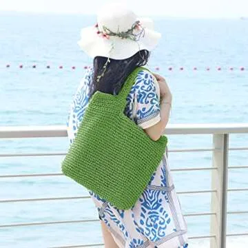 Freie Liebe Straw Beach Bag for Women Summer Woven Tote Bag Shoulder Handbags