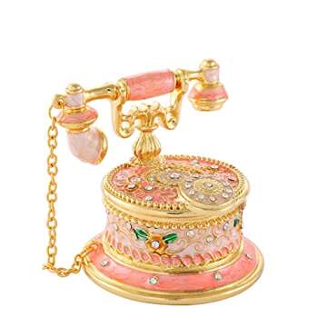 QIFU Hand Painted Pink Telephone Style Enameled Jewelry Trinket Box with Hinged Unique Gift for Home...