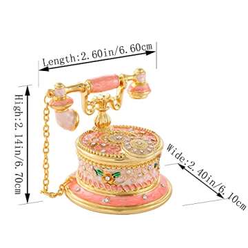 QIFU Hand Painted Pink Telephone Style Enameled Jewelry Trinket Box with Hinged Unique Gift for Home Decor