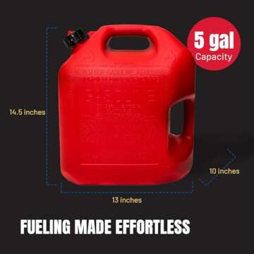 Midwest Can 5610 Safe-Flo Auto Shut Off 5 Gallon Gas Can – Durable Fuel Containers with FlameShield Safety System & Quick-Flow Spout - Red - 4 Pack