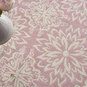 Nourison Jubilant Floral Ivory/Pink 4' x 6' Area-Rug, Easy-Cleaning, Non Shedding, Bed Room, Living ...