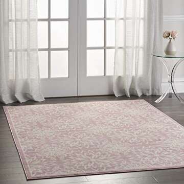 Nourison Jubilant Floral Ivory/Pink 4' x 6' Area-Rug, Easy-Cleaning, Non Shedding, Bed Room, Living Room, Dining Room, Kitchen (4x6)