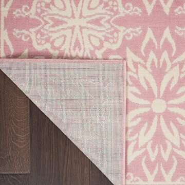 Nourison Jubilant Floral Ivory/Pink 4' x 6' Area-Rug, Easy-Cleaning, Non Shedding, Bed Room, Living Room, Dining Room, Kitchen (4x6)