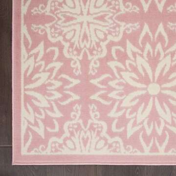 Nourison Jubilant Floral Ivory/Pink 4' x 6' Area-Rug, Easy-Cleaning, Non Shedding, Bed Room, Living Room, Dining Room, Kitchen (4x6)
