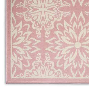 Nourison Jubilant Floral Ivory/Pink 4' x 6' Area-Rug, Easy-Cleaning, Non Shedding, Bed Room, Living Room, Dining Room, Kitchen (4x6)