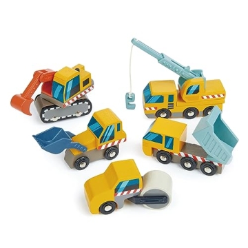 Tender Leaf Toys - Construction Site - Four Heavy Vehicles with Crane Truck, Road Roller, Dump Truck...