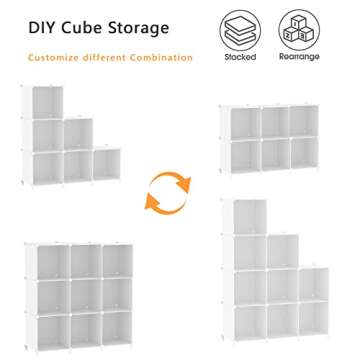 AWTATOS Cube Storage Organizer, Storage Cubes Shelves Bookshelf, 6 Cube Closet Organizers and Storage, DIY Stackable Plastic Clothes Organizer Shelving for Bedroom, Home, White