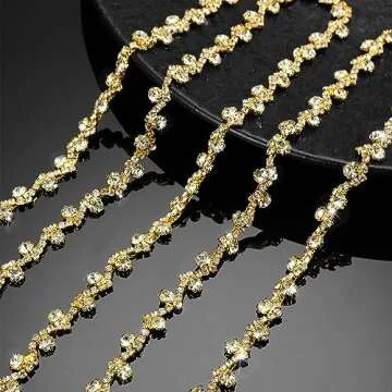 Kigeli Bling Rhinestone Trim Crystal Chain Applique Sewing Embellishments for DIY Dress Clothing Wed...