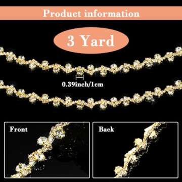Kigeli Rhinestone Trim 3 Yards for Wedding Crafts DIY