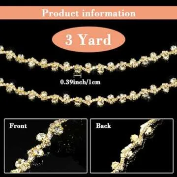 Kigeli Rhinestone Trim 3 Yards for Wedding Crafts DIY