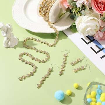 Kigeli Rhinestone Trim 3 Yards for Wedding Crafts DIY