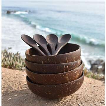 Natural Coconut Bowls Set - Handmade & Eco-Friendly