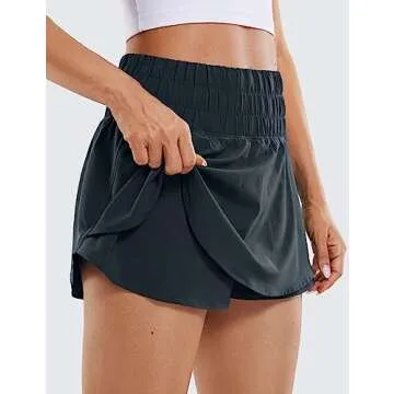 CRZ YOGA Athletic Shorts for Women High Waisted Flowy Ruffle Skirt Overlay for Workout Running Tennis with Zip Pocket True Navy Small