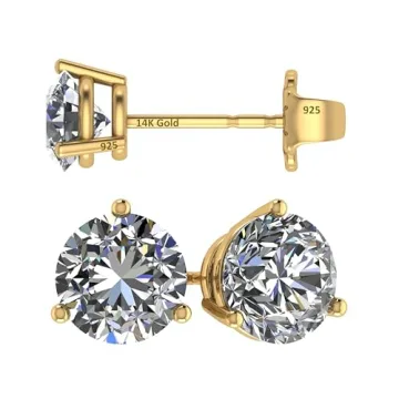 Central Diamond Center 14K Gold Post & Sterling Silver Zirconia 3 Prong Martini Stud Earrings- Yello...