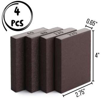 Bates- Sanding Sponge, 4 Pack, 60/80/120/220 Grit Assortment, Washable and Reusable, Sanding Block, ...