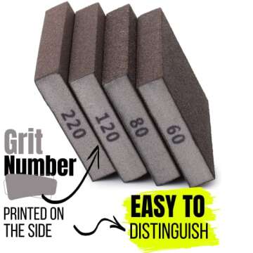 Bates- Sanding Sponge, 4 Pack, 60/80/120/220 Grit Assortment, Washable and Reusable, Sanding Block, Sandpaper Block, Sanding Blocks for Wood, Sanding Pad, Drywall Sanding Block, Drywall Sanding Sponge