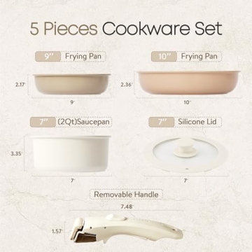 CAROTE 5 Pcs Pots and Pans Set with Detachable Handle