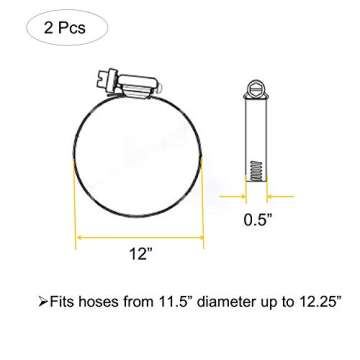 EesTeck 2Pcs 12"(Diameter) Adjustable 304 Stainless Steel Duct Clamps Hose Clamp Pipe Clamp Air Ducting Clamp worm drive hose clamps (289mm-311mm)