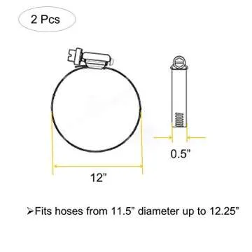 EesTeck 2Pcs 12"(Diameter) Adjustable 304 Stainless Steel Duct Clamps Hose Clamp Pipe Clamp Air Ducting Clamp worm drive hose clamps (289mm-311mm)