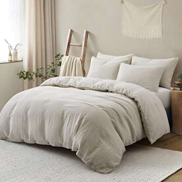 ATLINIA Bedding Duvet Cover Set Linen - 100% French Flax Washed Bed Sets Farmhouse Comforter Cover S...