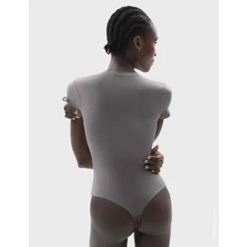 PUMIEY Bodysuit for Women Short Sleeve Body Suits Crew Neck Tops Women Fashion Clothing Elephant Grey X-Large