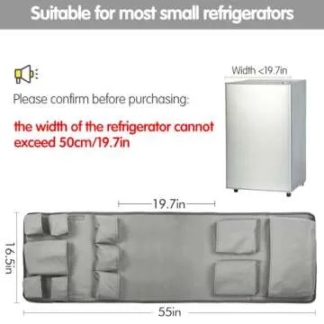 Extended Mini Fridge Caddy Organizer - 55" x 16.5" Back to School Dorm and Office Over the Fridge Storage Organizer with 11Pockets for Flatware Drink Paper Goods, College Must Have, Gray
