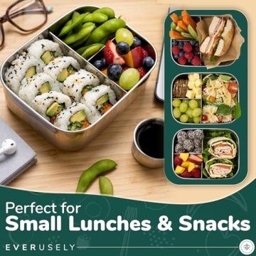Everusely Small Stainless Steel Bento Box Kids - 27oz Toddler Lunch Box Stainless Steel, Metal Lunch Box for Kids, Metal Lunch Container, Stainless Steel Lunch Box For Kids, Bento Box Stainless Steel