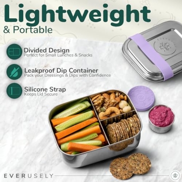 Everusely Small Stainless Steel Bento Box Kids - 27oz Toddler Lunch Box Stainless Steel, Metal Lunch Box for Kids, Metal Lunch Container, Stainless Steel Lunch Box For Kids, Bento Box Stainless Steel