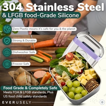 Everusely Small Stainless Steel Bento Box Kids - 27oz Toddler Lunch Box Stainless Steel, Metal Lunch Box for Kids, Metal Lunch Container, Stainless Steel Lunch Box For Kids, Bento Box Stainless Steel