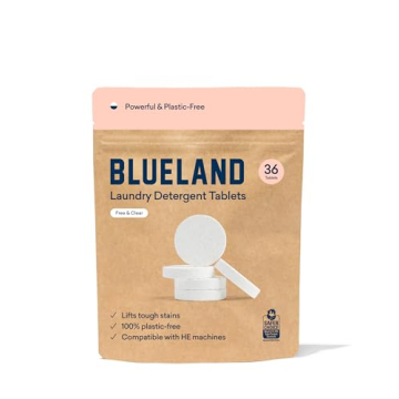 BLUELAND Laundry Detergent Tablets, 36 Count, Unscented Plastic-Free Eco-Friendly Pods, Sheets, Liqu...