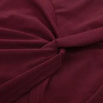 Kate Kasin Wear to Work Pencil Skirts for Women Elastic High Waist Wrap Front Knee Length Bodycon Skirt Tummy Control Wine Red