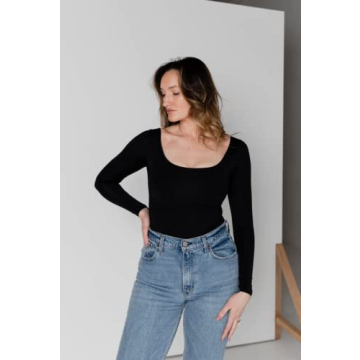Almere Basics Long Sleeve Bodysuit for Women in Black