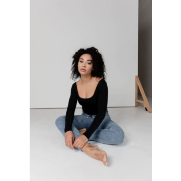 Almere Basics Long Sleeve Bodysuit for Women in Black