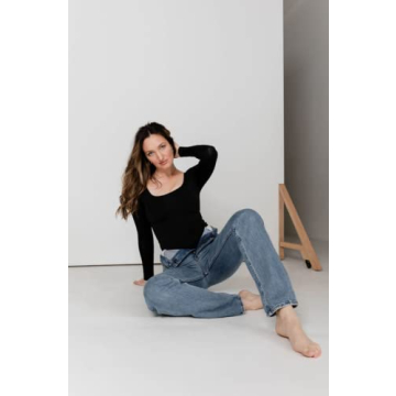 Almere Basics Long Sleeve Bodysuit for Women in Black