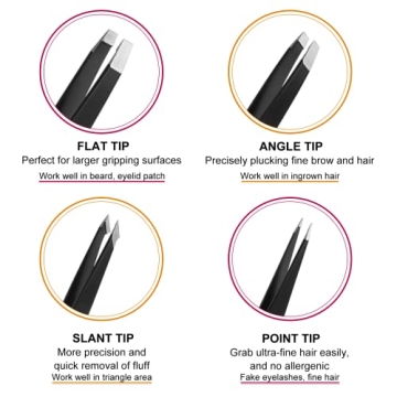 SetSail Tweezers, 7 Pack Precision Tweezers for Women Best Professional Stainless Steel Eyebrow kits with Case for Shaping Eyebrows, Hair Removal